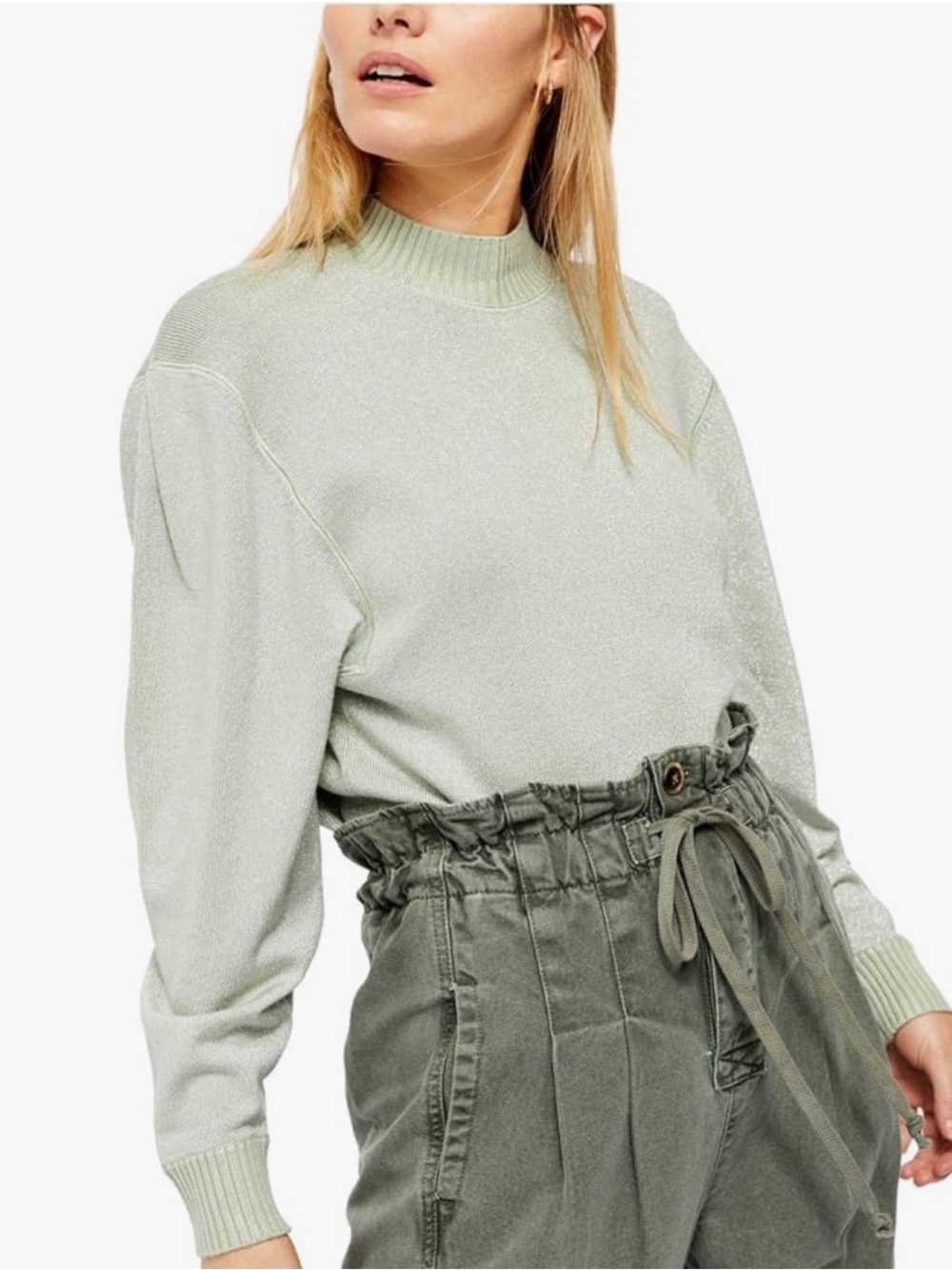 Free People NEW Starry Night Shimmer Sweater Frosted Fern Pullover Y2K Womens L